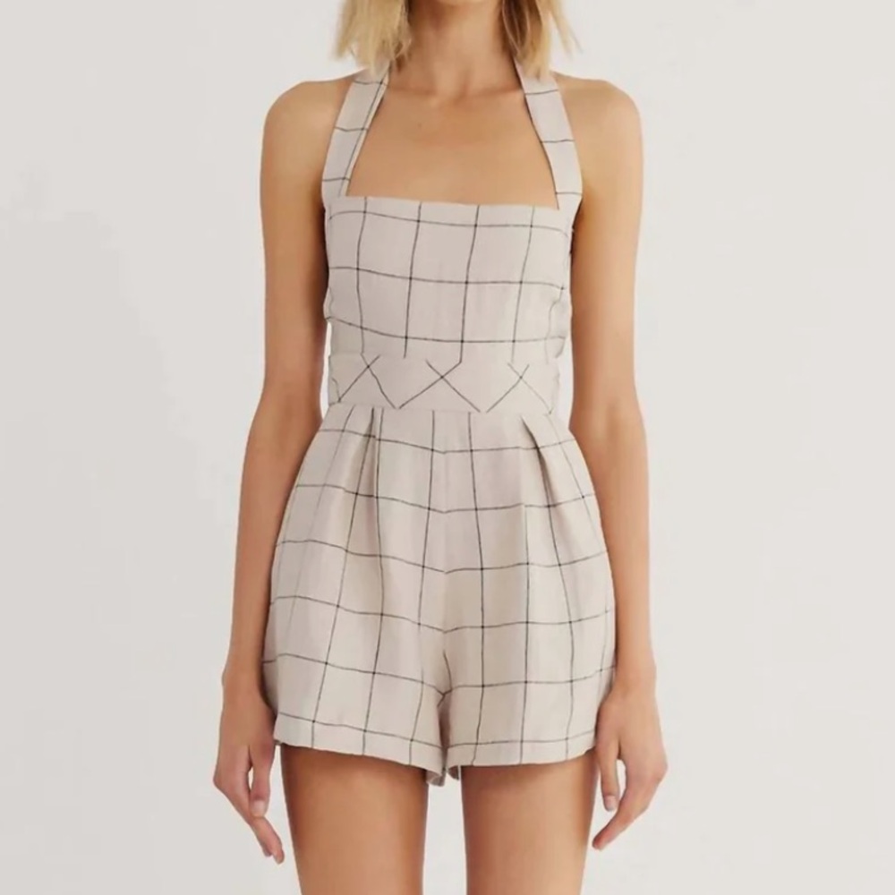 Rumer Quinn Linen Playsuit Halter Romper Natural Large New with Tag